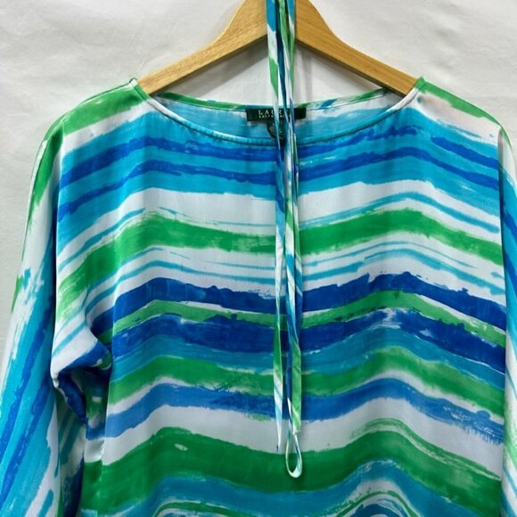 Ralph Lauren Blue Green Silk Tunic Long Sleeve Top, M - Picture 2 of 12